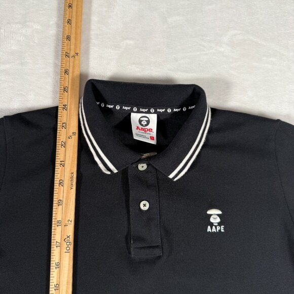 AAPE BY A BATHING APE Polo Shirt Men Size S Black Short Sleeve 100% Cotton Logo - Picture 2 of 14